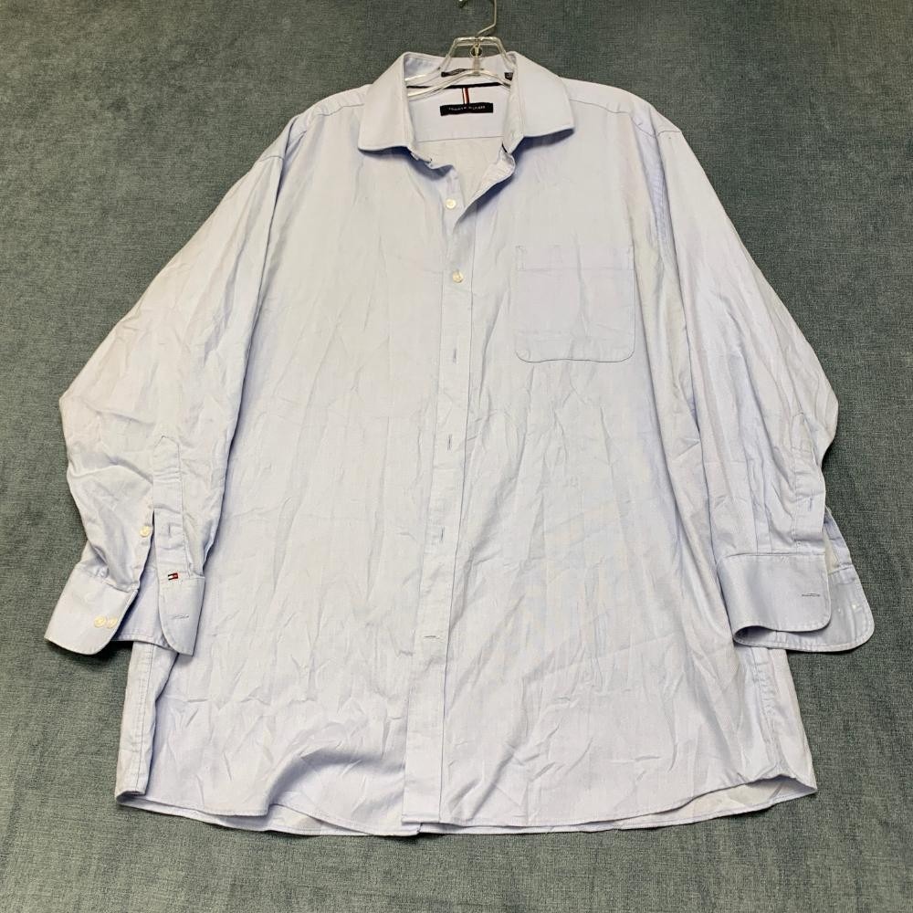 Tommy Hilfiger Dress Shirt Mens 17-17.5 32/33 Blue Wrinkle Resistant Formal